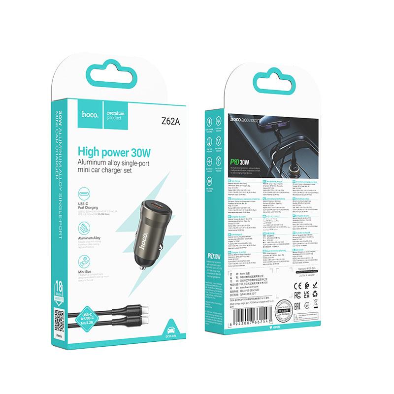 hoco Z62A Energy PD 30W USB-C / Type-C Single Port Car Charger Set with Type-C to Type-C Cable(Gold) - Image 3