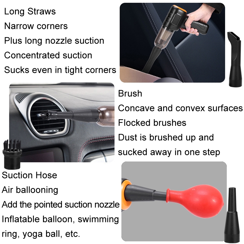 Car Vacuum Cleaner Large Suction Power Wireless Pump Inflatable Blower Handheld Small Vacuum Cleaner, Style: Brush 200W+2 Filters+Storage Bag (Black) - Image 9